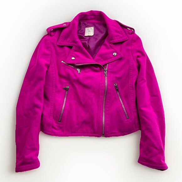 GAP Womens Wool Moto Biker jacket Electric Neon Pink / Fuscia Zipper Sz XS - Picture 1 of 13